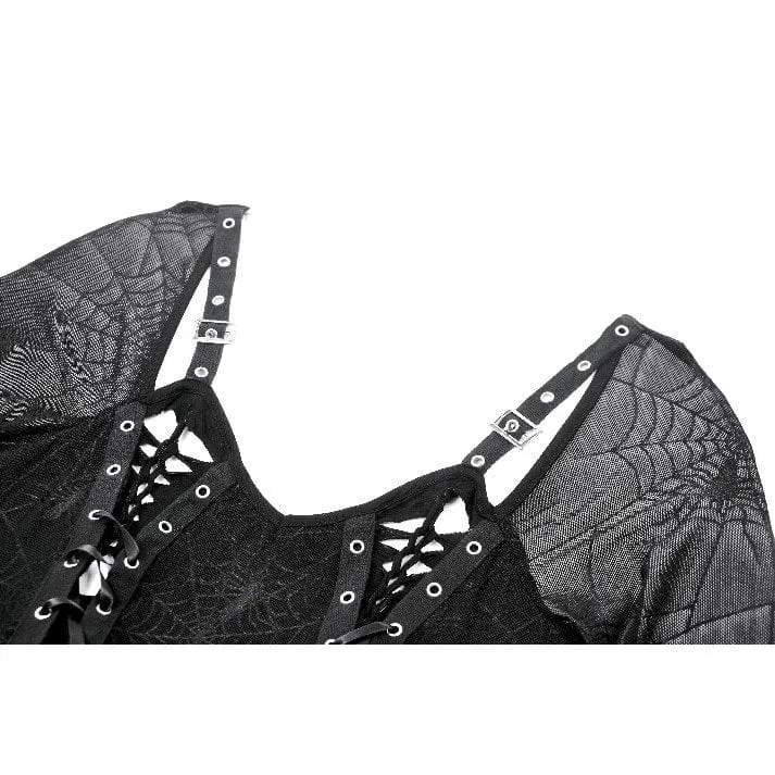 Gothic-Spinnennetz-Hexenkleid mit Schnürung für Damen