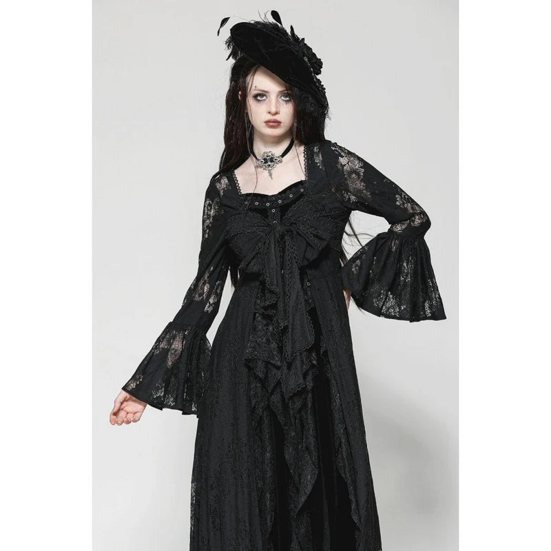 Gothic-lange Jacke mit ausgestellten Ärmeln und Schnürung aus Spitze für Damen