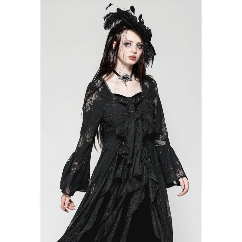 Gothic-lange Jacke mit ausgestellten Ärmeln und Schnürung aus Spitze für Damen
