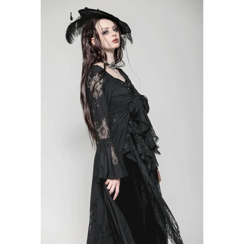 Gothic-lange Jacke mit ausgestellten Ärmeln und Schnürung aus Spitze für Damen
