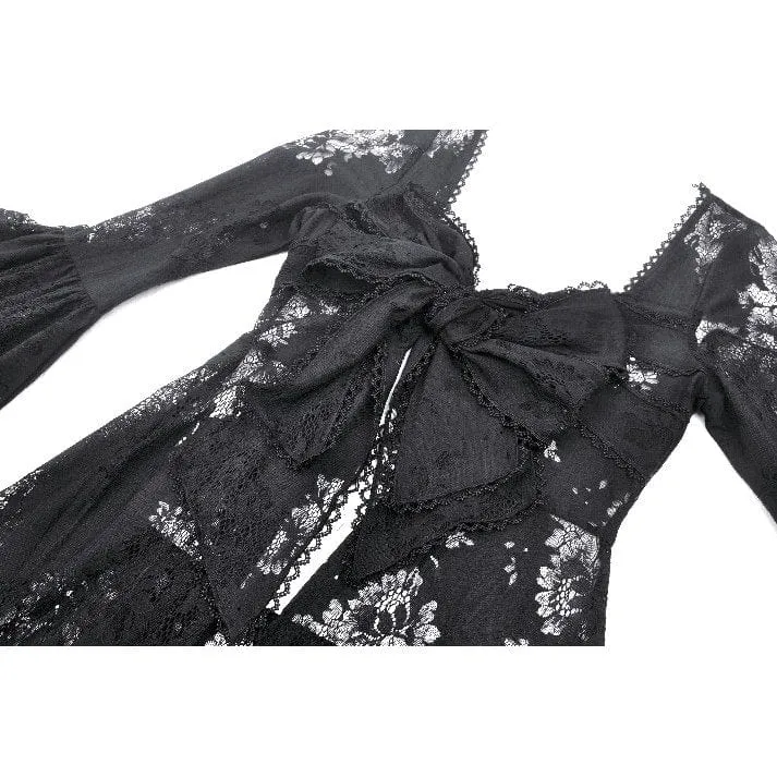 Gothic-lange Jacke mit ausgestellten Ärmeln und Schnürung aus Spitze für Damen