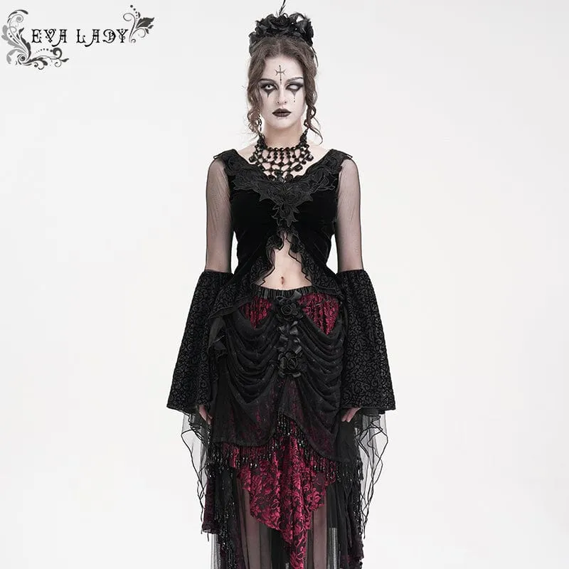 Gothic-Crop-Top aus zerrissenem Netzstoff für Damen mit langen Ärmeln