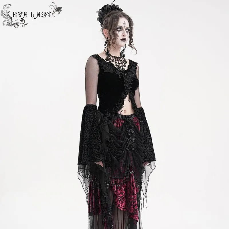 Gothic-Crop-Top aus zerrissenem Netzstoff für Damen mit langen Ärmeln