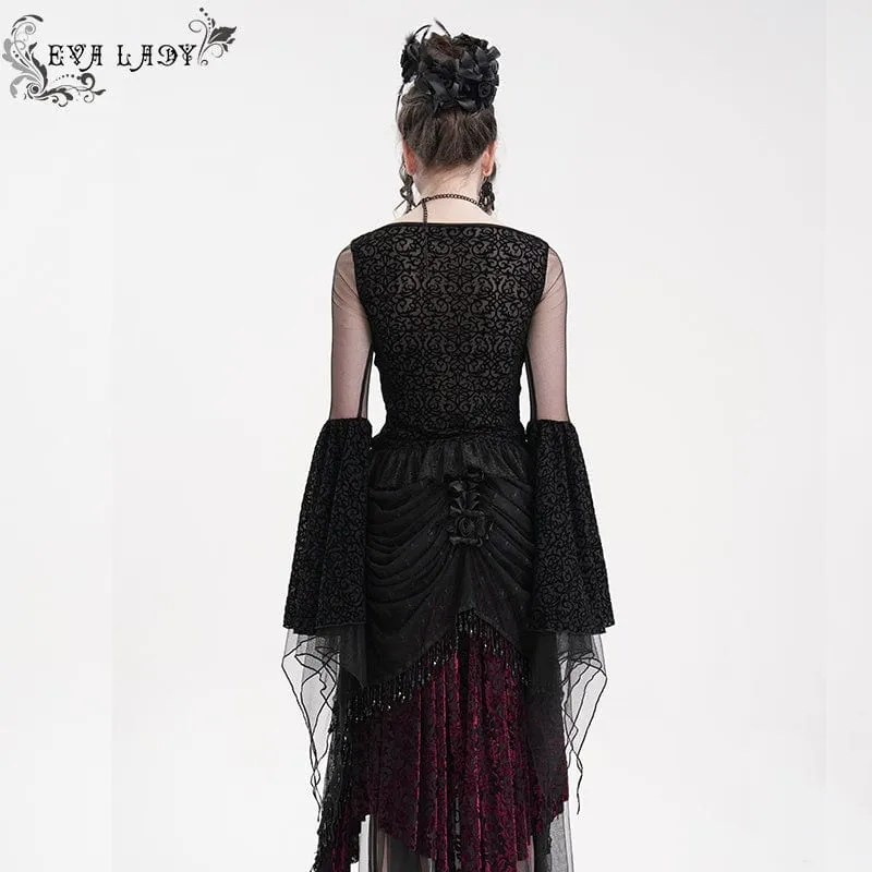 Gothic-Crop-Top aus zerrissenem Netzstoff für Damen mit langen Ärmeln
