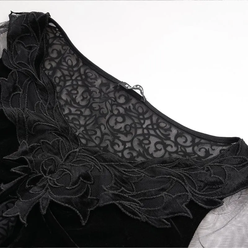 Gothic-Crop-Top aus zerrissenem Netzstoff für Damen mit langen Ärmeln