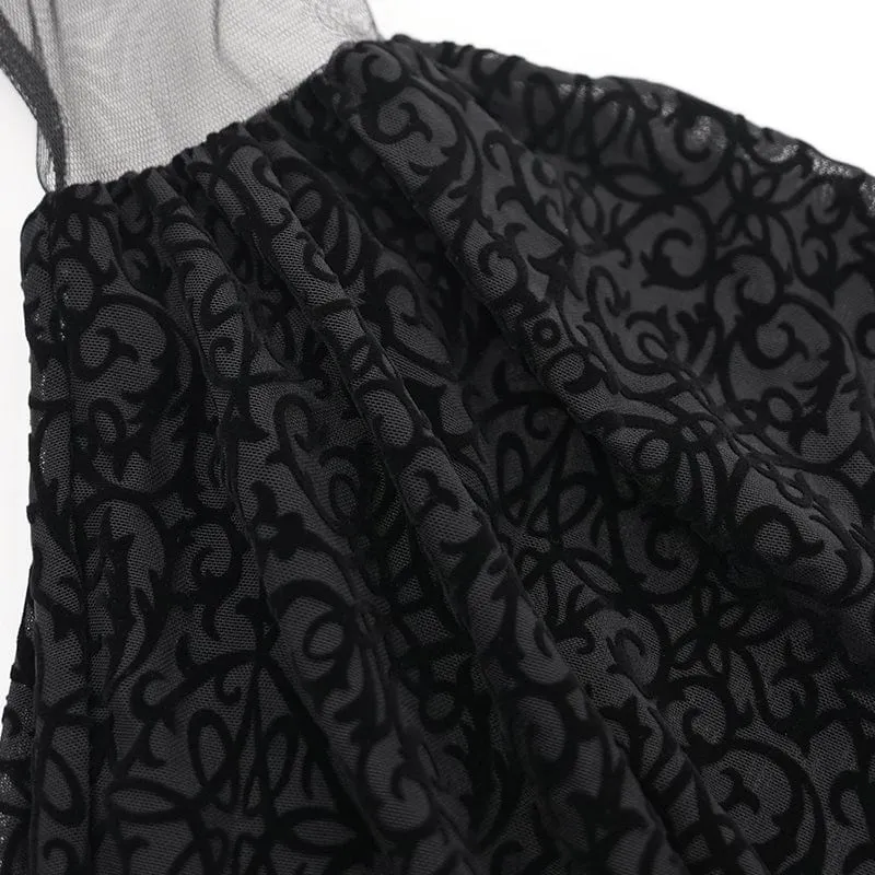 Gothic-Crop-Top aus zerrissenem Netzstoff für Damen mit langen Ärmeln