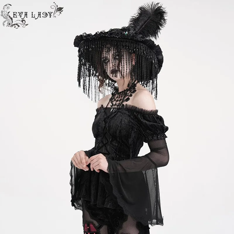 Gothic-Langarmshirt mit Netzstoff und Schnürung für Damen