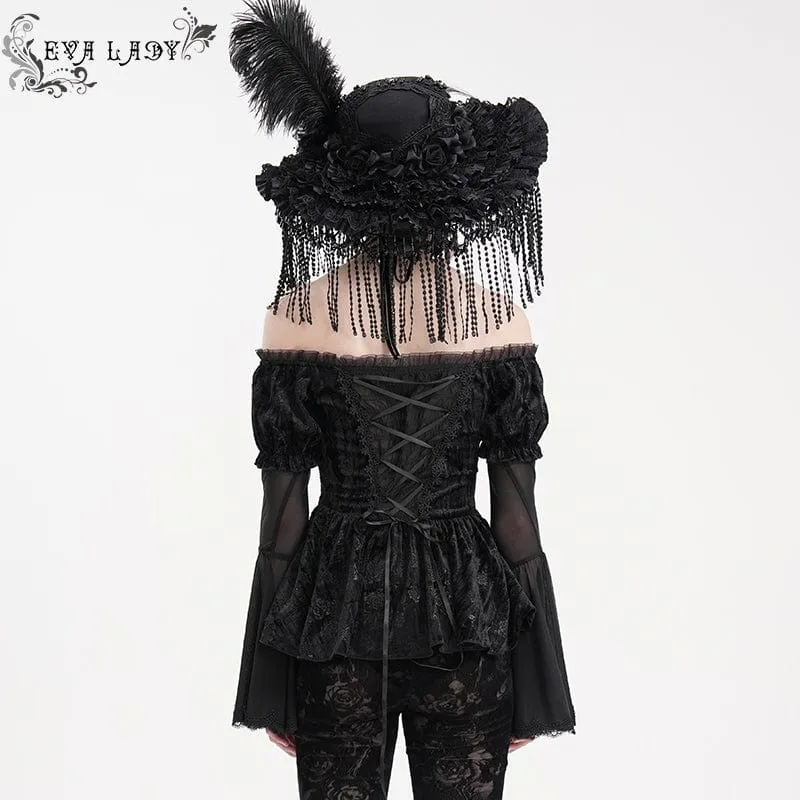 Gothic-Langarmshirt mit Netzstoff und Schnürung für Damen