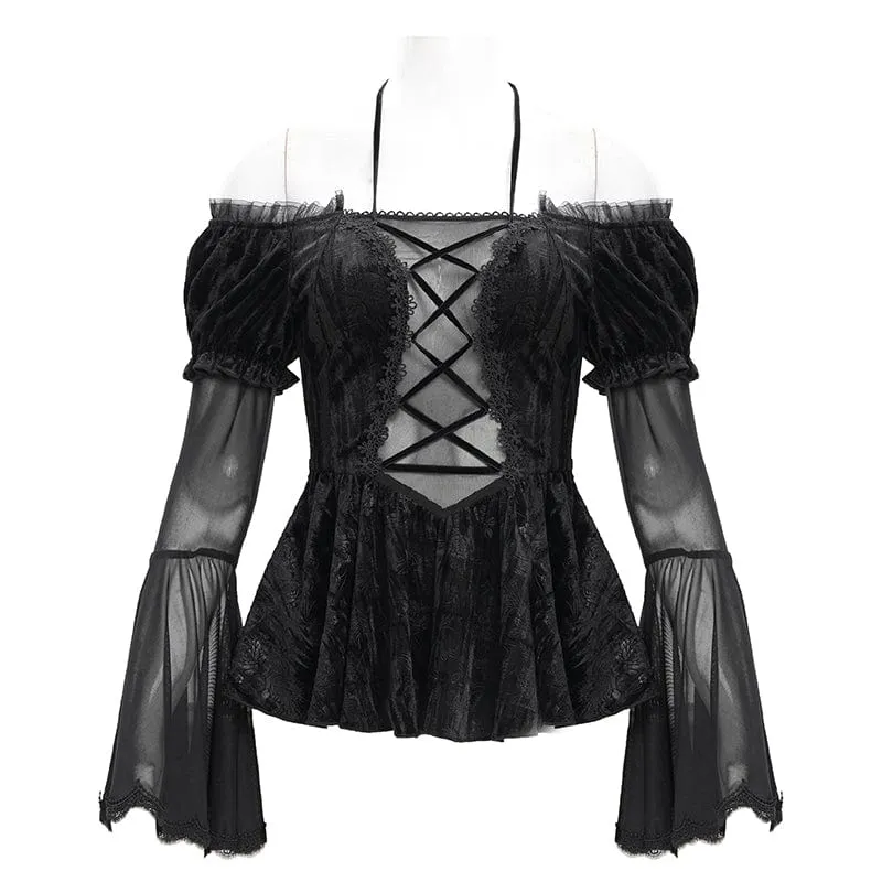 Gothic-Langarmshirt mit Netzstoff und Schnürung für Damen