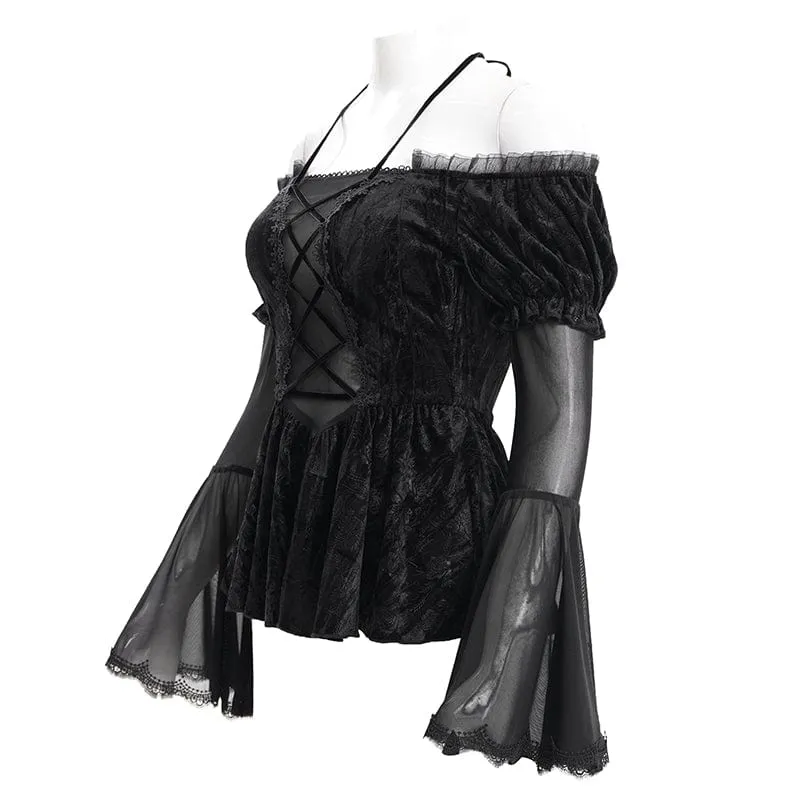 Gothic-Langarmshirt mit Netzstoff und Schnürung für Damen