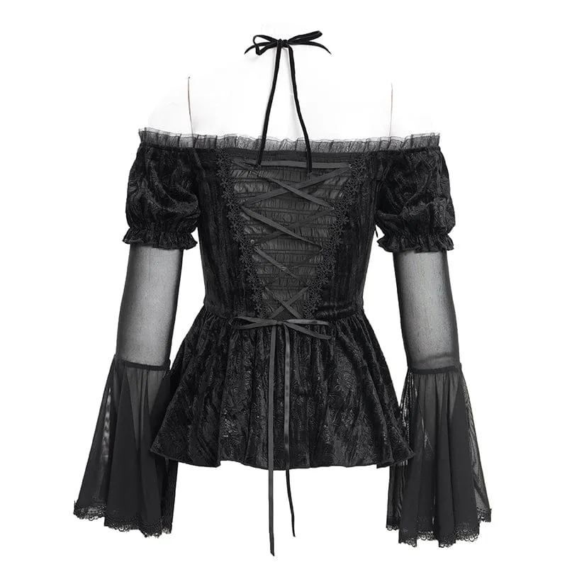 Gothic-Langarmshirt mit Netzstoff und Schnürung für Damen