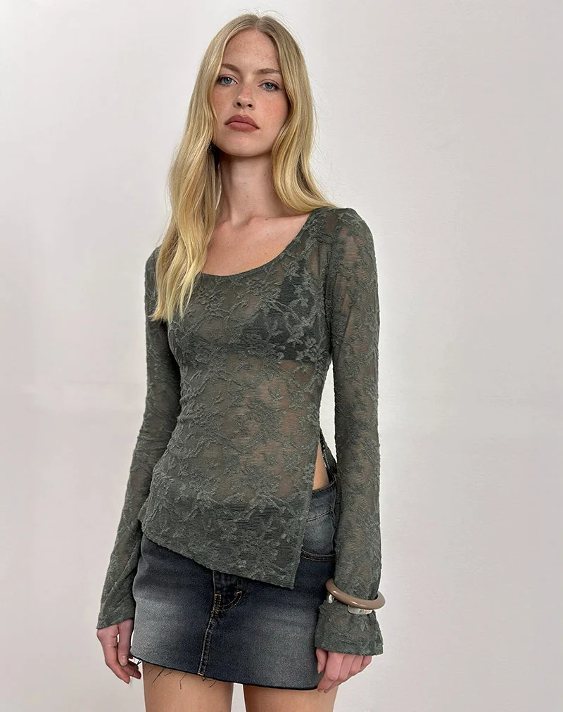 Yamari Top aus Jacquard-Strick Grün