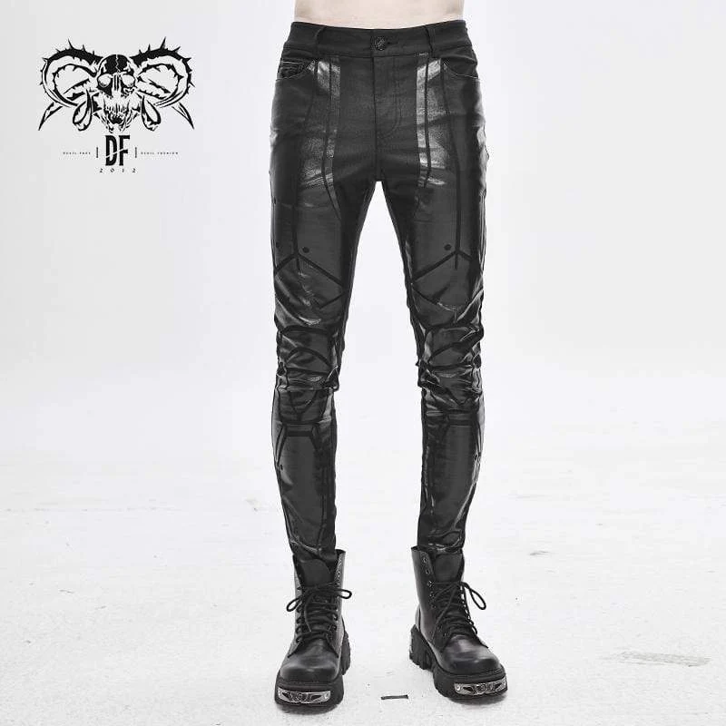 Herren PU Spliced ​​Stripes Röhrenhose