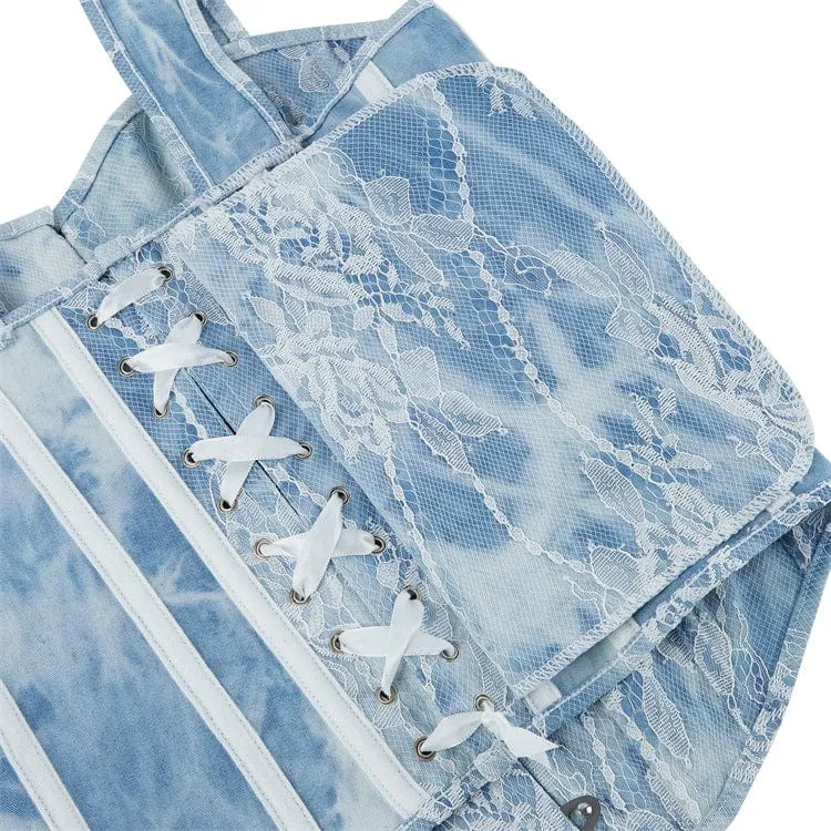 Gothic-Spitzen-Splice-Denim-Überbrustkorsett für Damen