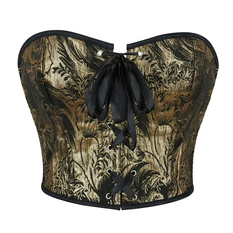 Gothic-Überbrustkorsett mit Blumenmuster in Schwarz und Gold für Damen
