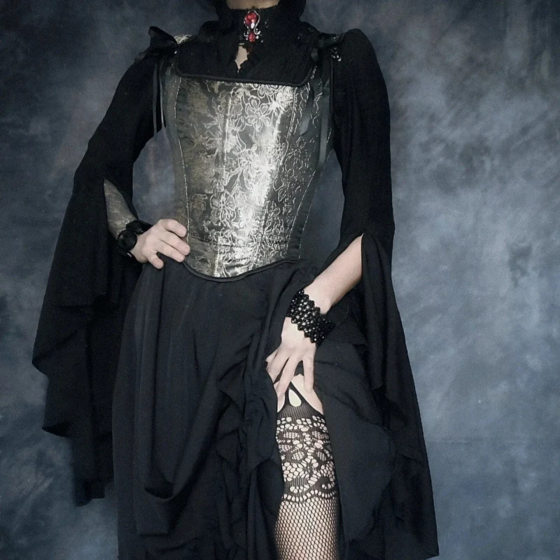 Gothic-Überbrustkorsett für Damen mit floraler Stickerei und Schultergurten