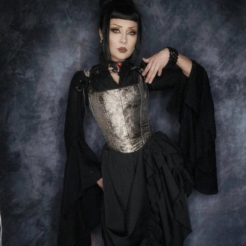 Gothic-Überbrustkorsett für Damen mit floraler Stickerei und Schultergurten