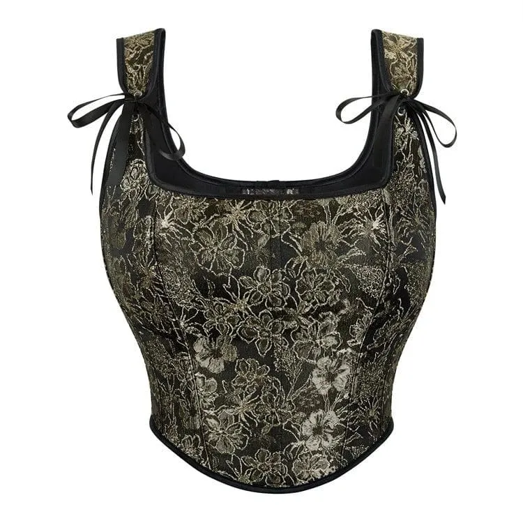 Gothic-Überbrustkorsett für Damen mit floraler Stickerei und Schultergurten