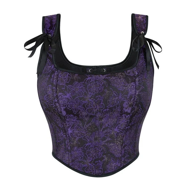 Gothic-Überbrustkorsett für Damen mit floraler Stickerei und Schultergurten