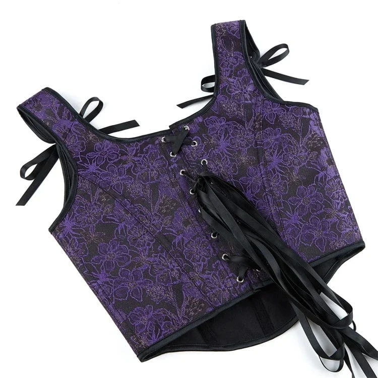 Gothic-Überbrustkorsett für Damen mit floraler Stickerei und Schultergurten