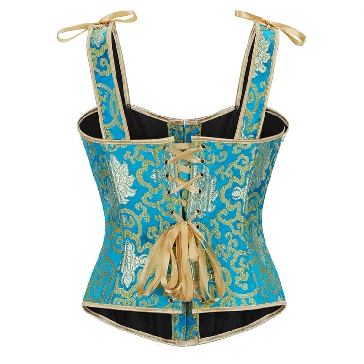 Gothic-Überbrustkorsett mit goldener Blumenstickerei für Damen