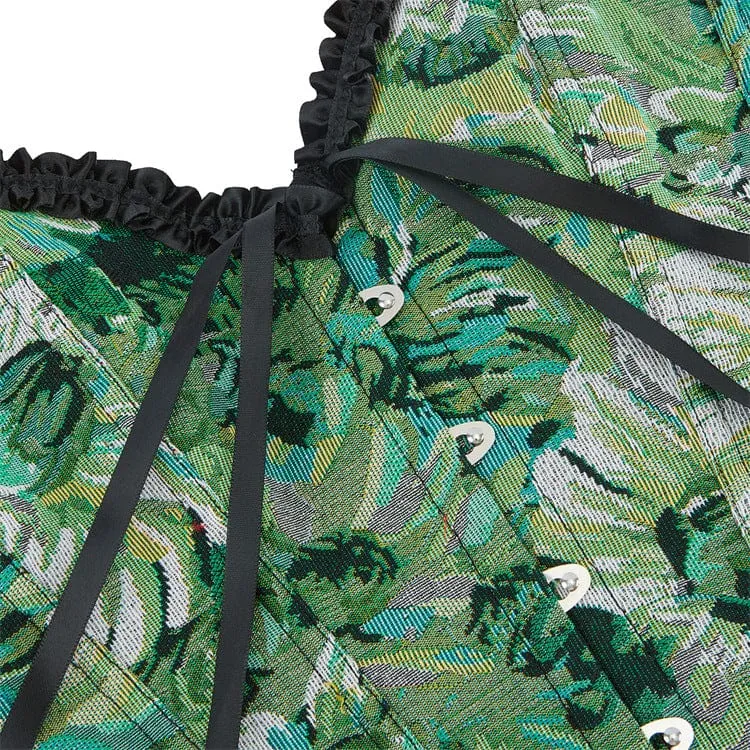 Gothic-Überbrustkorsett mit Rüschen und Blumenmuster für Damen