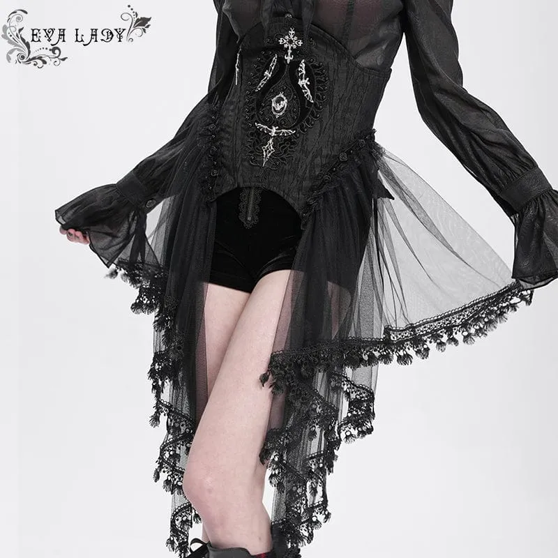 Gothic-Unterbrustkorsett mit Perlenbesatz und Netzstoff für Damen