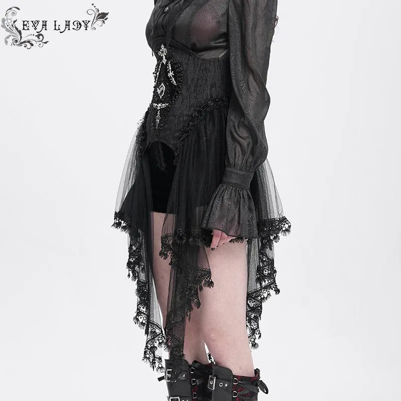 Gothic-Unterbrustkorsett mit Perlenbesatz und Netzstoff für Damen