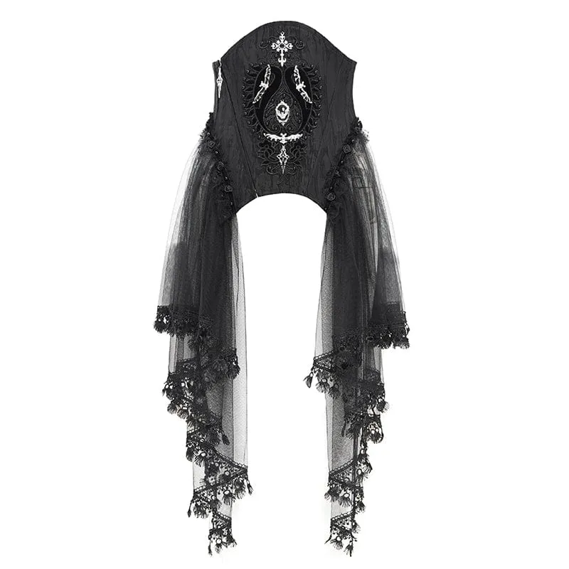Gothic-Unterbrustkorsett mit Perlenbesatz und Netzstoff für Damen
