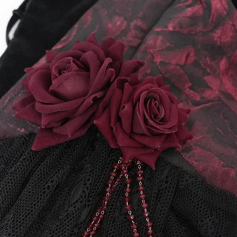 Damen Gothic Rose Herz Spitze Splice Neckholder Shirt Rot