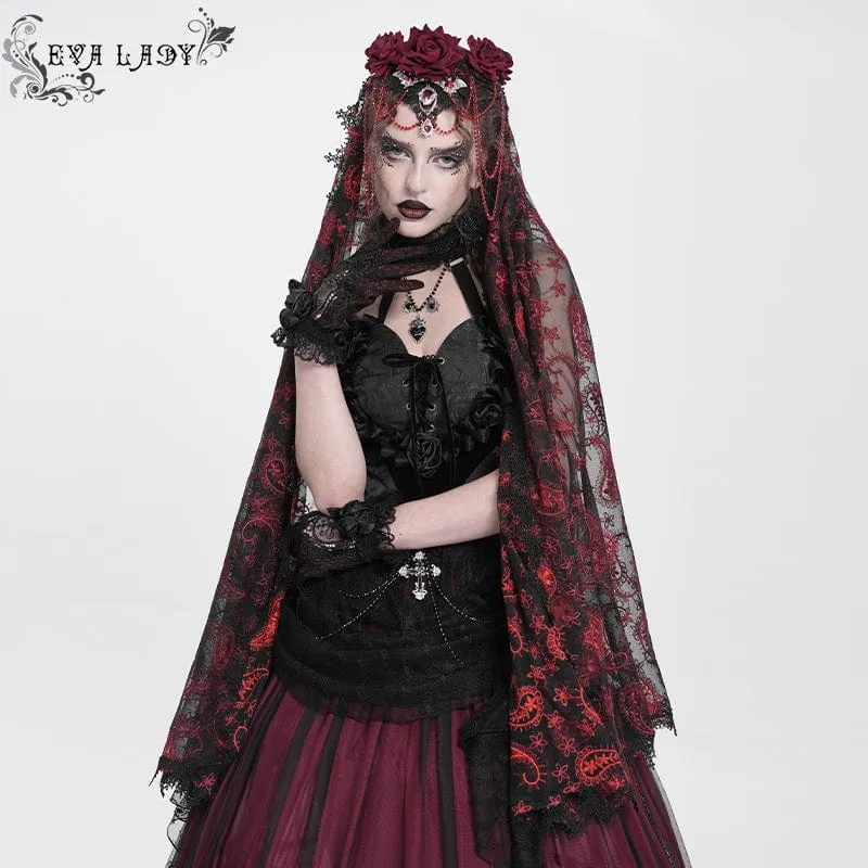 Gothic-Kopfbedeckung aus Netzstoff mit Rosenperlen für Damen