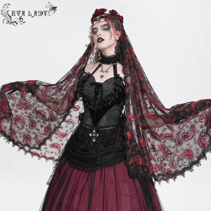 Gothic-Kopfbedeckung aus Netzstoff mit Rosenperlen für Damen