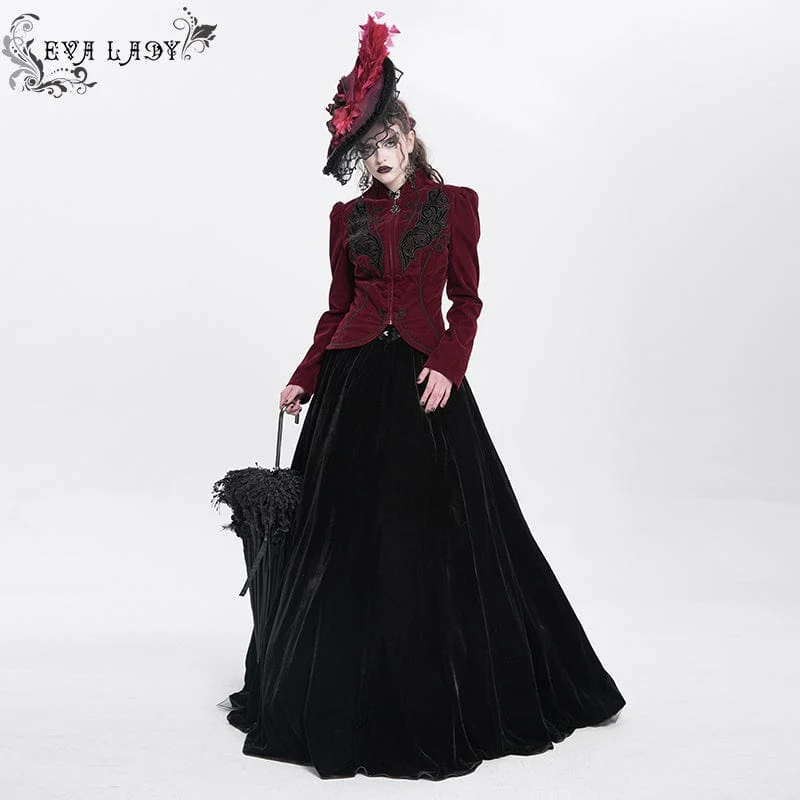 Damen Gothic Rose Rüschen Federhut Schwarz-Rot