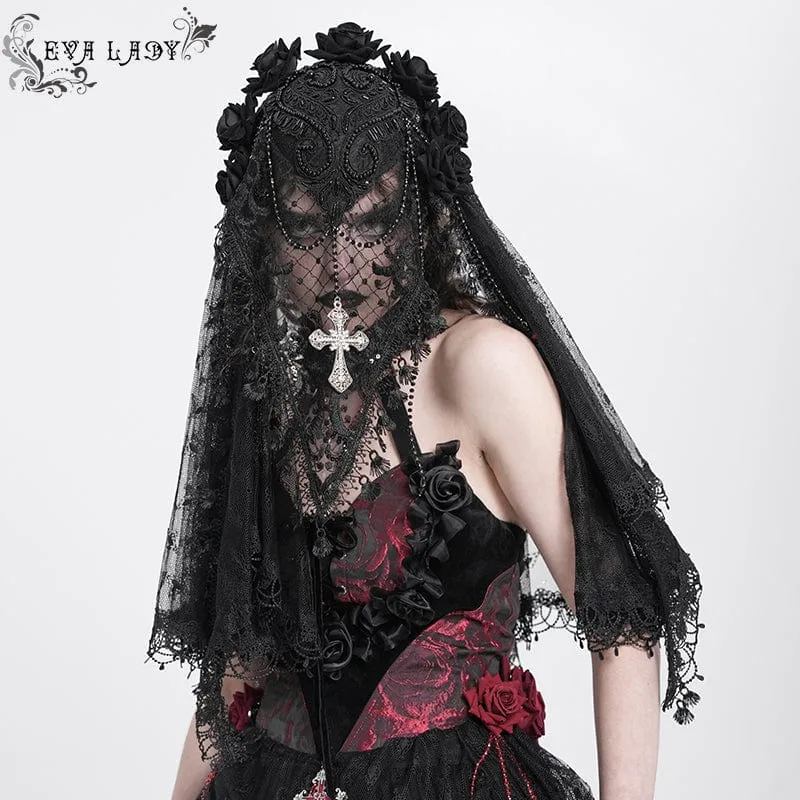 Gothic-Kopfbedeckung mit Rosenquaste und Spitze für Damen