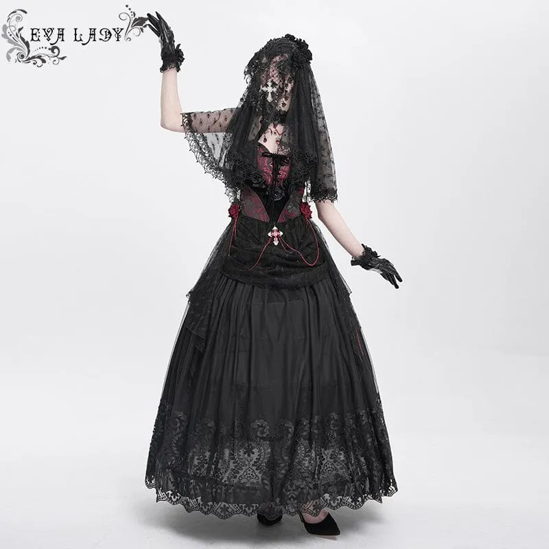 Gothic-Kopfbedeckung mit Rosenquaste und Spitze für Damen