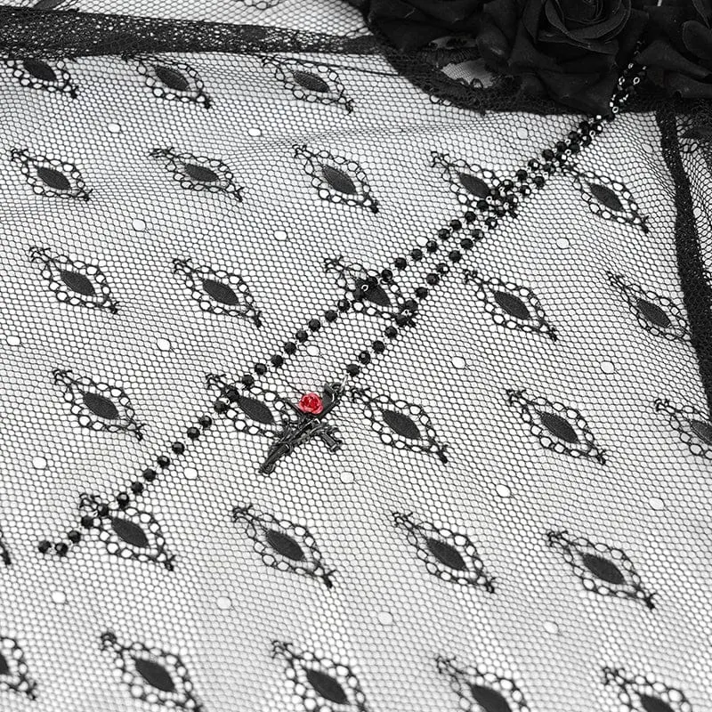 Gothic-Kopfbedeckung mit Rosenquaste und Spitze für Damen