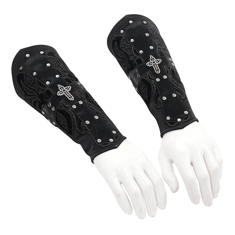 Gothic-Handschuhe mit Kreuz und Schnürung für Herren