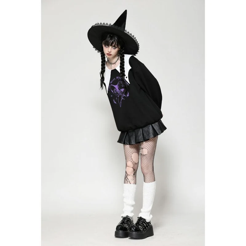 Damen Punk Batwing Sweatshirt Schwarz Weiß