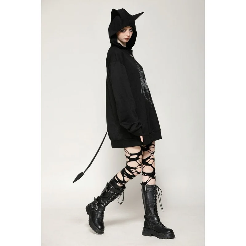 Damen Punk Star Nieten Fledermausohren Hoodie