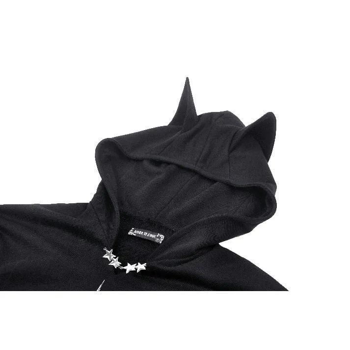 Damen Punk Star Nieten Fledermausohren Hoodie