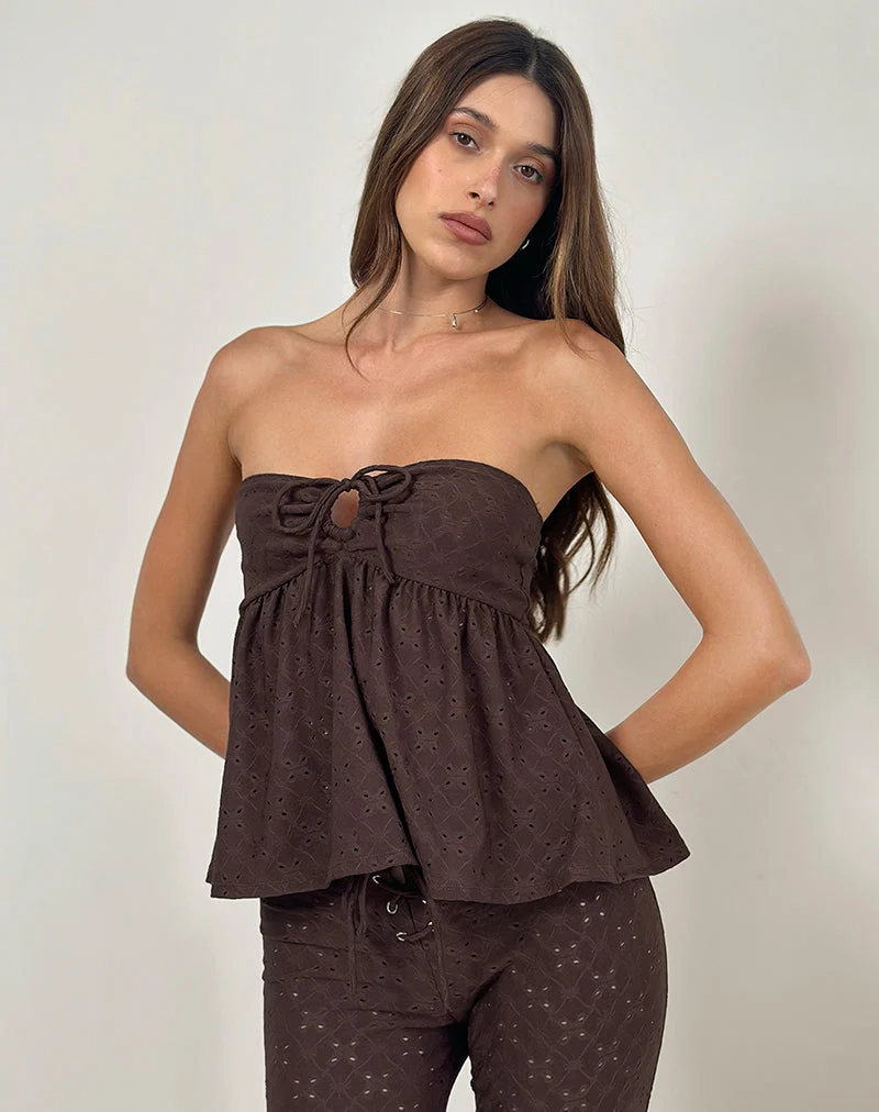 Boyd Bandeau-Top aus Stretch-Broderie in Braun