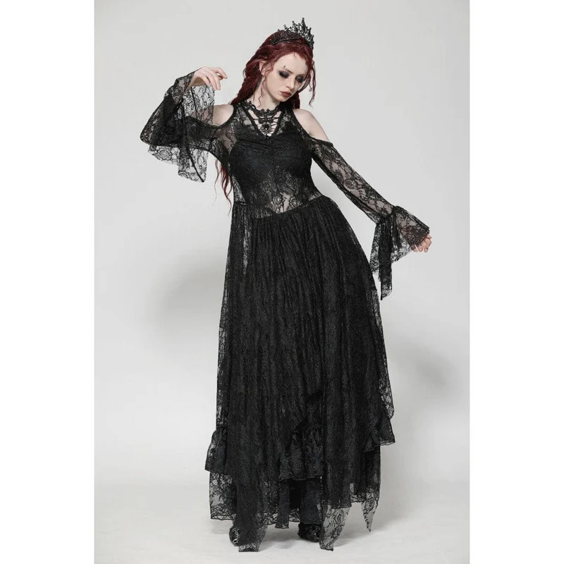 Gothic-Brautkleid für Damen mit schulterfreiem, unregelmäßigem Spitzenbesatz