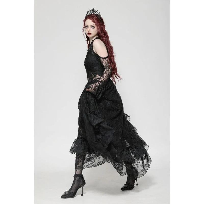 Gothic-Brautkleid für Damen mit schulterfreiem, unregelmäßigem Spitzenbesatz