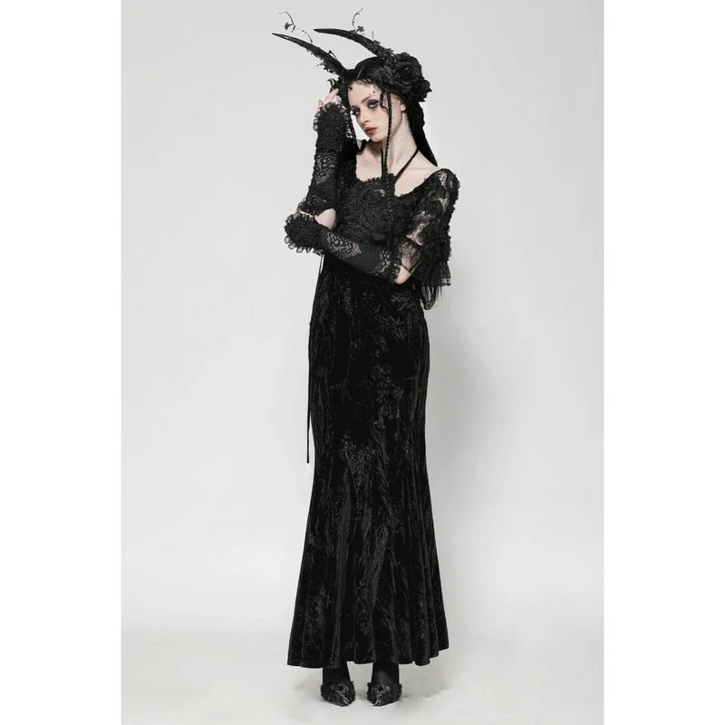 Gothic-Abendkleid mit Rosenstickerei aus Samt für Damen, Meerjungfrauen-Stil, Hochzeitskleid