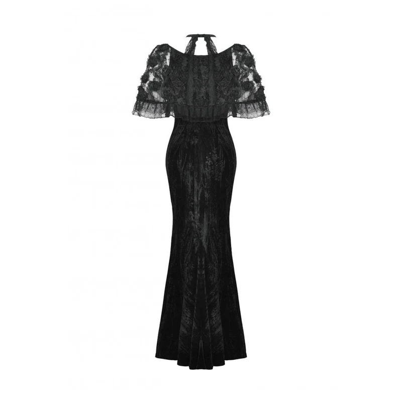 Gothic-Abendkleid mit Rosenstickerei aus Samt für Damen, Meerjungfrauen-Stil, Hochzeitskleid