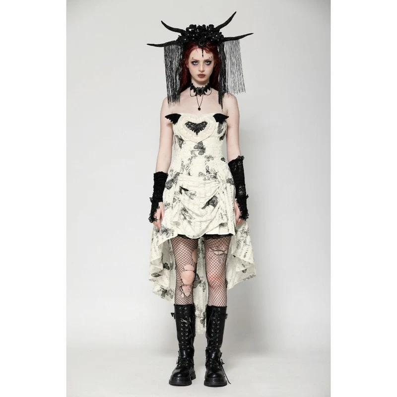 Flitterwochenkleid mit Punk-Schmetterlingsstickerei für Damen, hoch/tief