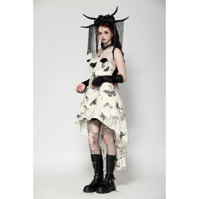 Flitterwochenkleid mit Punk-Schmetterlingsstickerei für Damen, hoch/tief