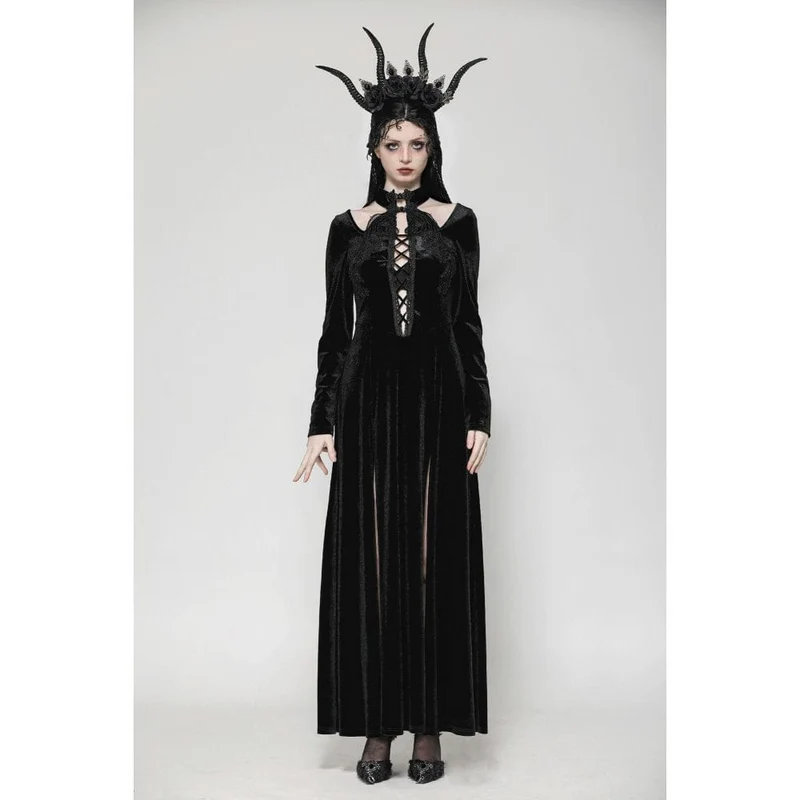 Gothic-Abendkleid aus Samt mit Cut-outs und Seitenschlitzen für Damen, Hochzeitskleid