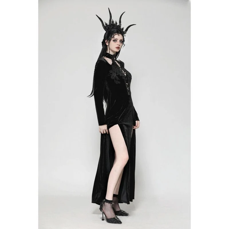 Gothic-Abendkleid aus Samt mit Cut-outs und Seitenschlitzen für Damen, Hochzeitskleid