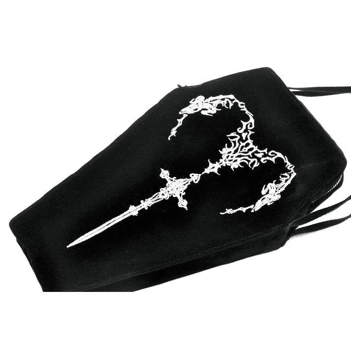 Gothic Sargtasche mit Hörnern und Stickerei für Damen